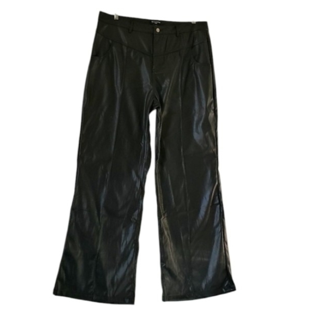 New PrettyLittleThing Plus Black Faux Dressy‎ Wide Leg Dress Pants Size 16 NWT